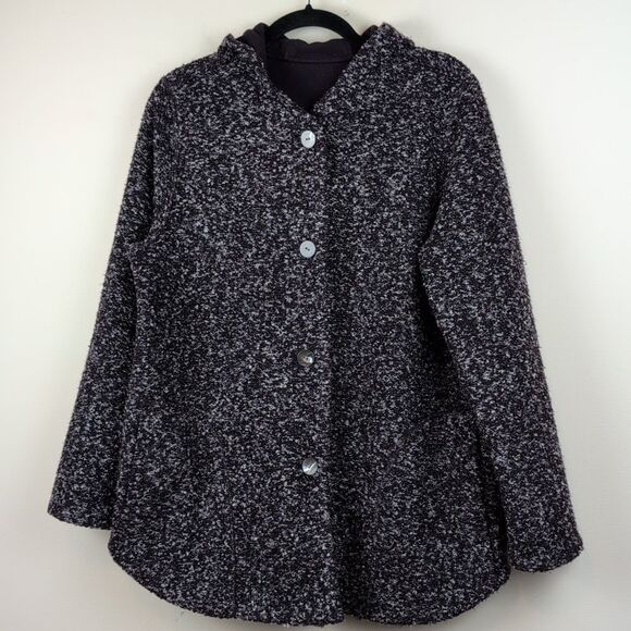 J. Jill Jackets & Blazers - J. Jill purejill Reversible Marled Dark Fig Jacket Button Front Hooded Coat Cozy